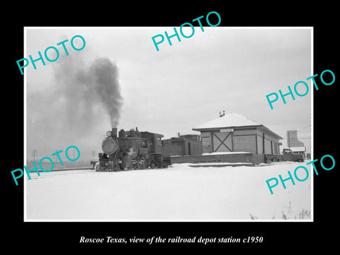 OLD LARGE HISTORIC PHOTO OF ROSCOE TEXAS, RAILROAD DEPOT STATION c1950