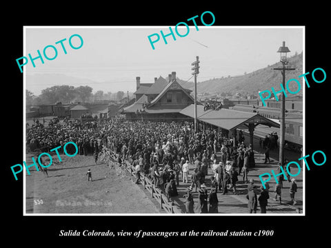 OLD LARGE HISTORIC PHOTO OF SALIDA COLORADO, RAILROAD DEPOT STATION c1900
