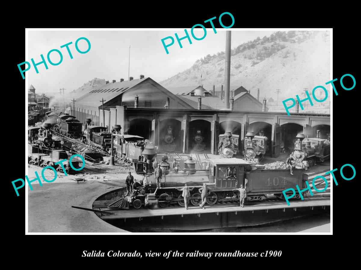 OLD LARGE HISTORIC PHOTO OF SALIDA COLORADO, THE RAILROAD ROUNDHOUSE c1900