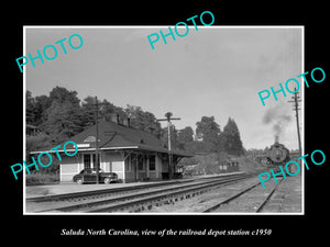 OLD LARGE HISTORIC PHOTO OF SALUDA NORTH CAROLINA, RAILROAD DEPOT STATION c1950