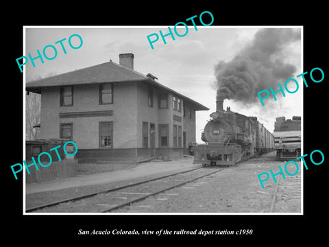 OLD LARGE HISTORIC PHOTO OF SAN ACACIO COLORADO, RAILROAD DEPOT STATION c1950