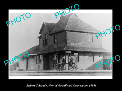 OLD LARGE HISTORIC PHOTO OF SEIBERT COLORADO, RAILROAD DEPOT STATION c1890