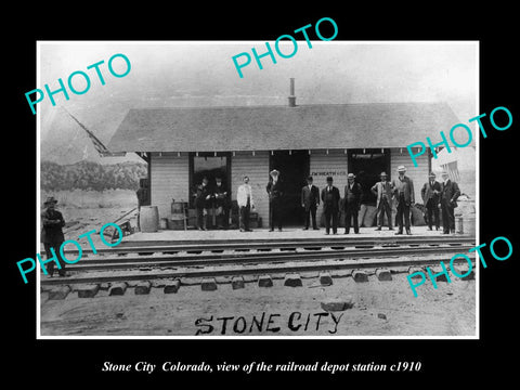 OLD LARGE HISTORIC PHOTO OF STONE CITY COLORADO, RAILROAD DEPOT STATION c1910