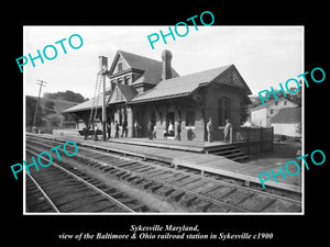 OLD LARGE HISTORIC PHOTO OF SYKESVILLE MARYLAND, RAILROAD DEPOT STATION c1900