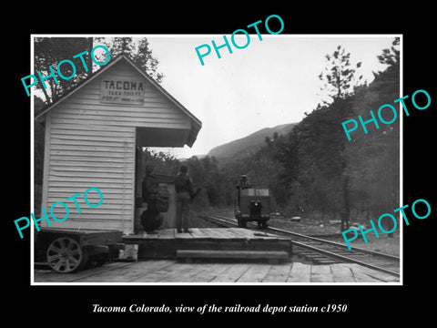 OLD LARGE HISTORIC PHOTO OF TACOMA COLORADO, RAILROAD DEPOT STATION c1950