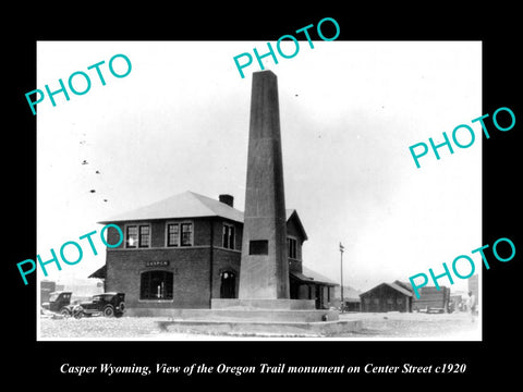 OLD LARGE HISTORIC PHOTO OF  CASPER WYOMING, THE OREGON TRAIL MONUMENT c1920