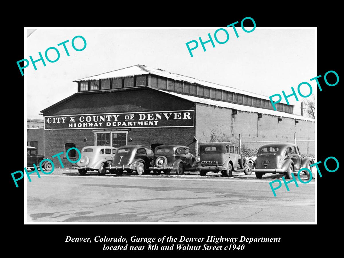 OLD LARGE HISTORIC PHOTO OF  DENVER COLORADO, THE HIGHWAY DEPARTMENT GARAGE 1940