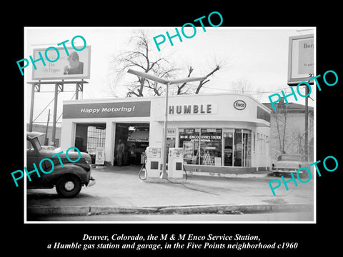 OLD LARGE HISTORIC PHOTO OF  DENVER COLORADO, THE HUMBLE GAS STATION, c1960