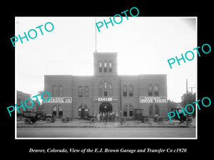 OLD LARGE HISTORIC PHOTO OF  DENVER COLORADO, THE EJ BROWN MOTOR GARAGE c1920