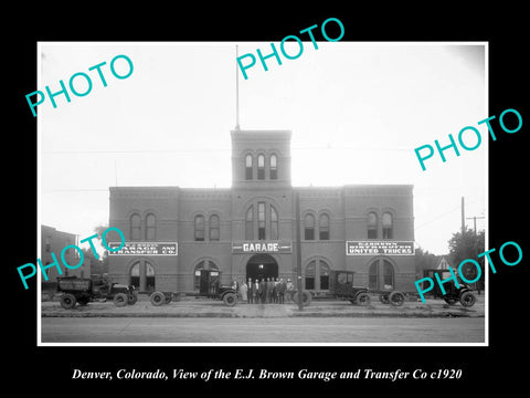 OLD LARGE HISTORIC PHOTO OF  DENVER COLORADO, THE EJ BROWN MOTOR GARAGE c1920