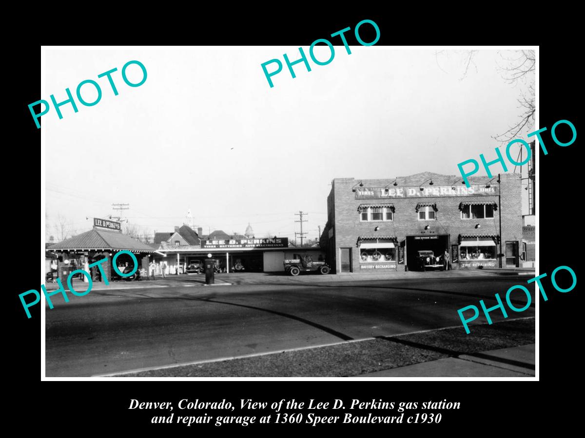 OLD LARGE HISTORIC PHOTO OF  DENVER COLORADO, PERKINS GARAGE & GAS STATION c1930