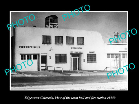 OLD LARGE HISTORIC PHOTO OF  EDGEWATER COLORADO, TOWN HALL & FIRE STATION c1940