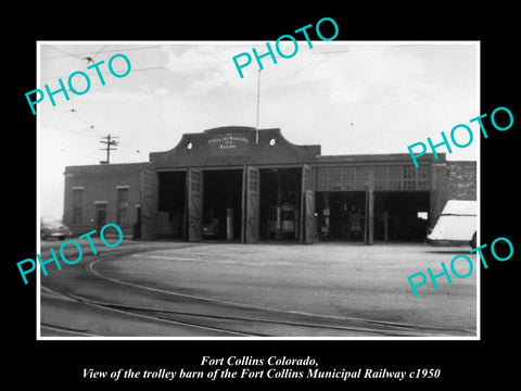 OLD LARGE HISTORIC PHOTO OF  FORT COLLINS COLORADO, THE RAILWAY TROLLY BARN 1950