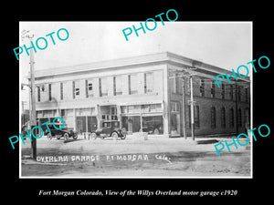 OLD LARGE HISTORIC PHOTO OF  FORT MORGAN COLORADO, WILLYS OVERLAND GARAGE c1920