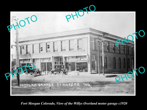 OLD LARGE HISTORIC PHOTO OF  FORT MORGAN COLORADO, WILLYS OVERLAND GARAGE c1920