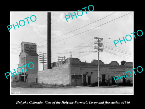 OLD LARGE HISTORIC PHOTO OF HOLYOKE COLORADO, FARMERS CO-OP & FIRE HALL c1940