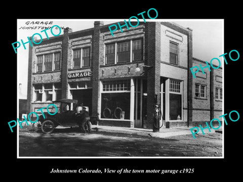 OLD LARGE HISTORIC PHOTO OF JOHNSTOWN COLORADO, THE TOWN MOTOR GARAGE c1925