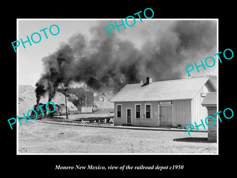 OLD LARGE HISTORIC PHOTO OF MONERO NEW MEXICO, THE RAILROAD DEPOT STATION c1950