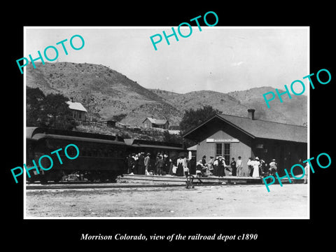 OLD LARGE HISTORIC PHOTO OF MORRISON COLORADO, THE RAILROAD DEPOT STATION c1890