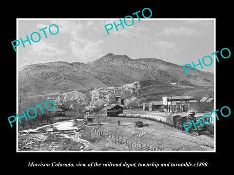 OLD LARGE HISTORIC PHOTO OF MORRISON COLORADO, RAILROAD DEPOT & TOWN c1890