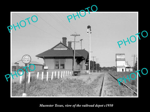 OLD LARGE HISTORIC PHOTO OF MUENSTER TEXAS, THE RAILROAD DEPOT STATION c1950