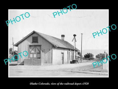 OLD LARGE HISTORIC PHOTO OF OLATHE COLORADO, THE RAILROAD DEPOT STATION c1920