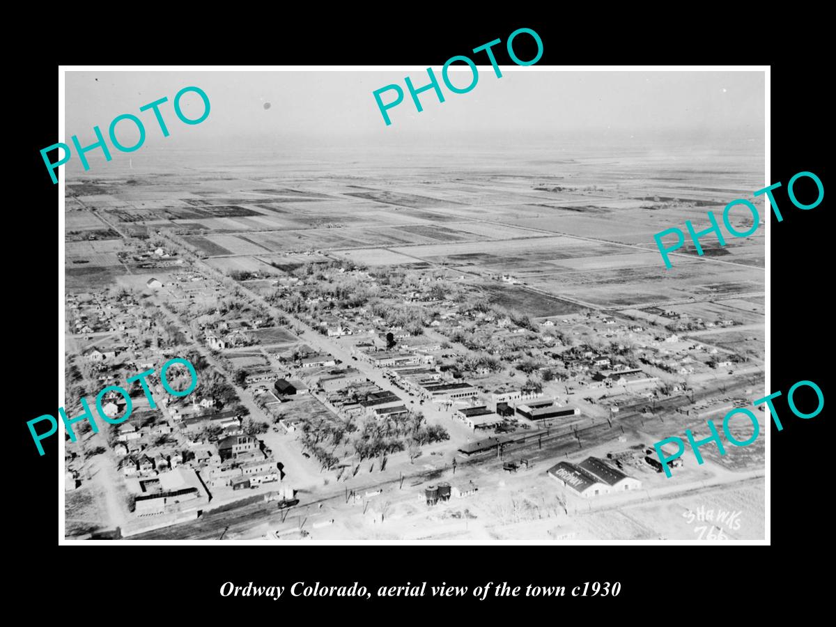 OLD LARGE HISTORIC PHOTO OF ORDWAY COLORADO, AERIAL VIEW OF THE TOWN c1930