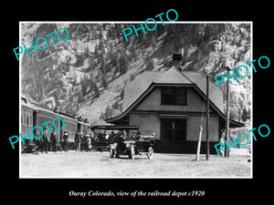 OLD LARGE HISTORIC PHOTO OF OURAY COLORADO, THE RAILROAD DEPOT STATION c1920