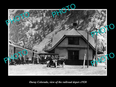 OLD LARGE HISTORIC PHOTO OF OURAY COLORADO, THE RAILROAD DEPOT STATION c1920