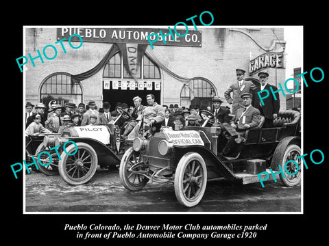 OLD LARGE HISTORIC PHOTO OF PUEBLO COLORADO, THE MOTOR CLUB AT THE GARAGE c1920