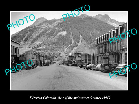 OLD LARGE HISTORIC PHOTO OF SILVERTON COLORADO, THE MAIN STREET & STORES c1940