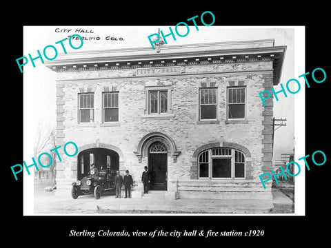OLD LARGE HISTORIC PHOTO OF STERLING COLORADO, CITY HALL & FIRE STATION c1920