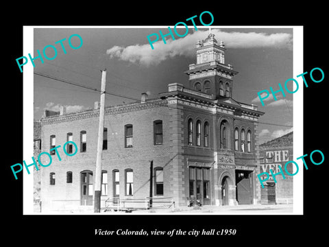 OLD LARGE HISTORIC PHOTO OF VICTOR COLORADO, VIEW OF THE CITY HALL c1950