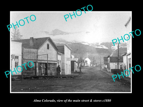 OLD LARGE HISTORIC PHOTO OF ALMA COLORADO, THE MAIN STREET & STORES c1880