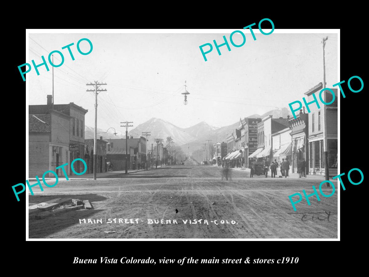 OLD LARGE HISTORIC PHOTO OF BUENA VISTA COLORADO, THE MAIN STREET & STORES c1910