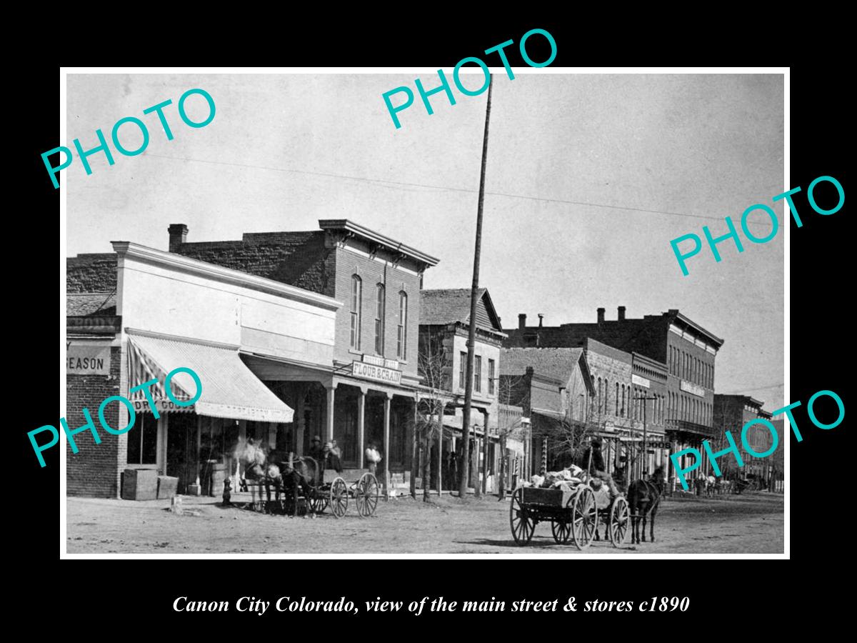 OLD LARGE HISTORIC PHOTO OF CANON CITY COLORADO, THE MAIN STREET & STORES c1890