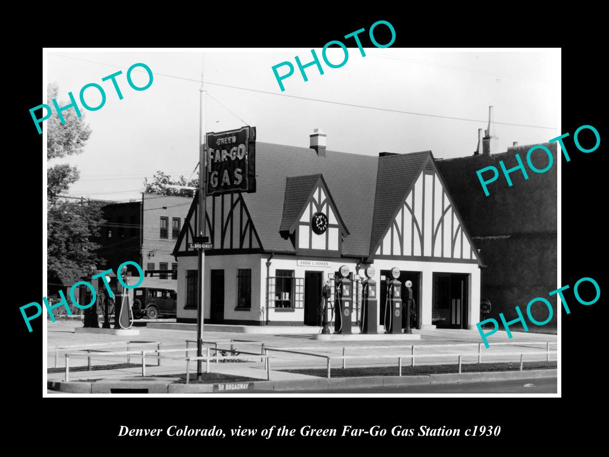 OLD LARGE HISTORIC PHOTO OF DENVER COLORADO, THE FAR-GO GAS STATION c1930