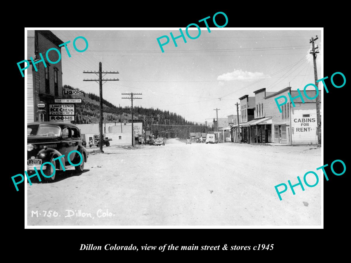 OLD LARGE HISTORIC PHOTO OF DILLON COLORADO, THE MAIN STREET & STORES c1945