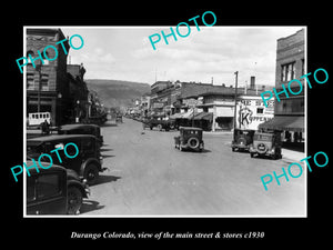 OLD LARGE HISTORIC PHOTO OF DURANGO COLORADO, THE MAIN STREET & STORES c1930