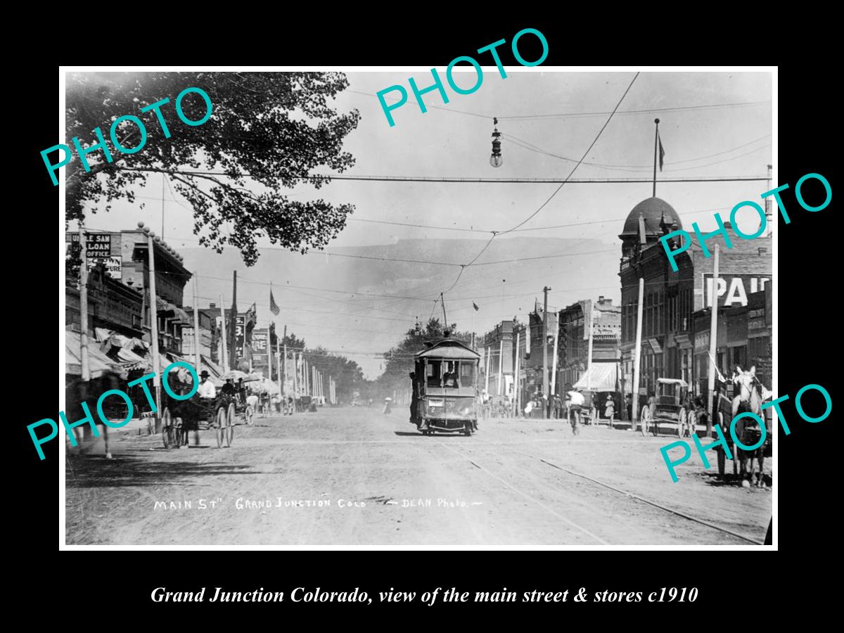 OLD LARGE HISTORIC PHOTO OF GRAND JUNCTION COLORADO, MAIN STREET & STORES c1910
