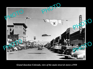 OLD LARGE HISTORIC PHOTO OF GRAND JUNCTION COLORADO, MAIN STREET & STORES c1950