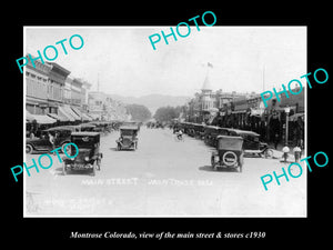 OLD LARGE HISTORIC PHOTO OF MONTROSE COLORADO, THE MAIN STREET & STORES c1930