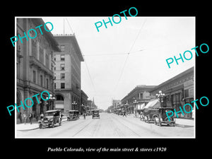 OLD LARGE HISTORIC PHOTO OF PUEBLO COLORADO, THE MAIN STREET & STORES c1920 1