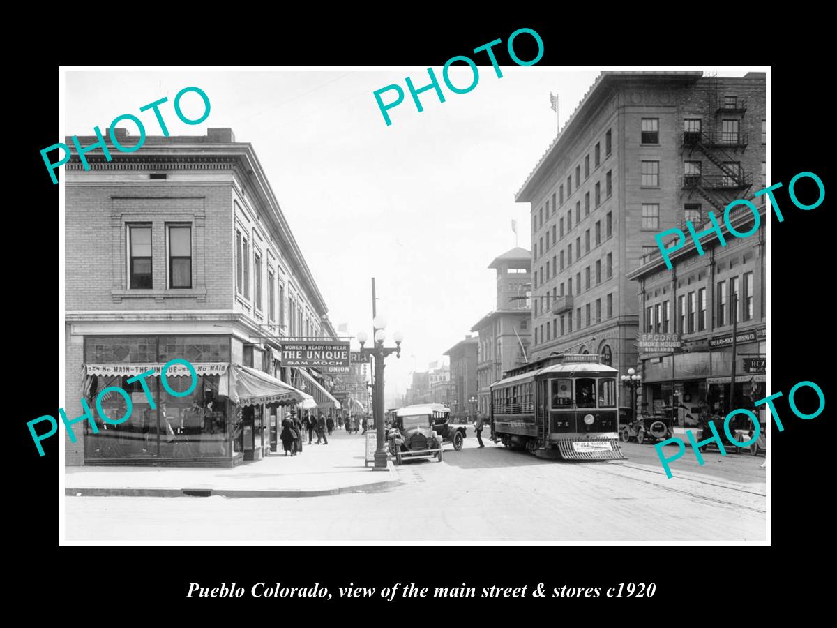 OLD LARGE HISTORIC PHOTO OF PUEBLO COLORADO, THE MAIN STREET & STORES c1920 2