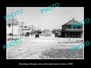 OLD LARGE HISTORIC PHOTO OF STRASBURG COLORADO, THE MAIN STREET & STORES c1920