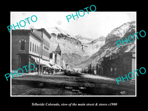 OLD LARGE HISTORIC PHOTO OF TELLURIDE COLORADO, THE MAIN STREET & STORES c1900