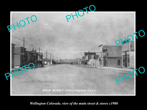 OLD LARGE HISTORIC PHOTO OF WELLINGTON COLORADO, THE MAIN STREET & STORES c1900