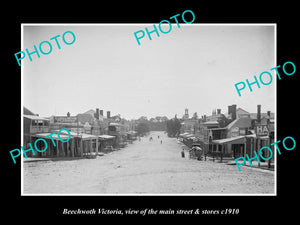 OLD LARGE HISTORIC PHOTO OF BEECHWORTH VICTORIA, THE MAIN St & STORES c1910