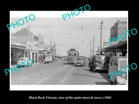 OLD LARGE HISTORIC PHOTO OF BLACK ROCK VICTORIA, THE MAIN St & STORES c1960