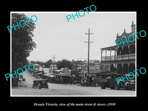 OLD LARGE HISTORIC PHOTO OF DROUIN VICTORIA, THE MAIN St & STORES c1930